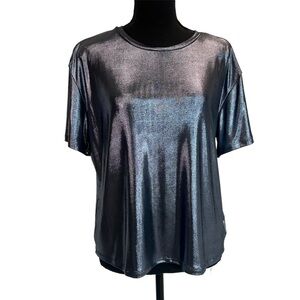 H&m Divided metallic blue short sleeve jersey top blouse Sz S